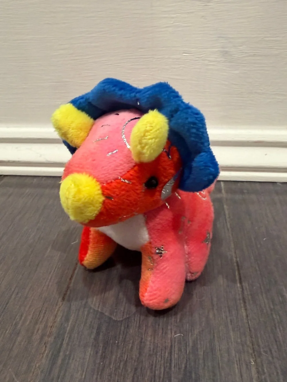 NWOT 4” in Plush Triceratops Stuffed Toy Animal Moon Stars Red and Blue Keychain
